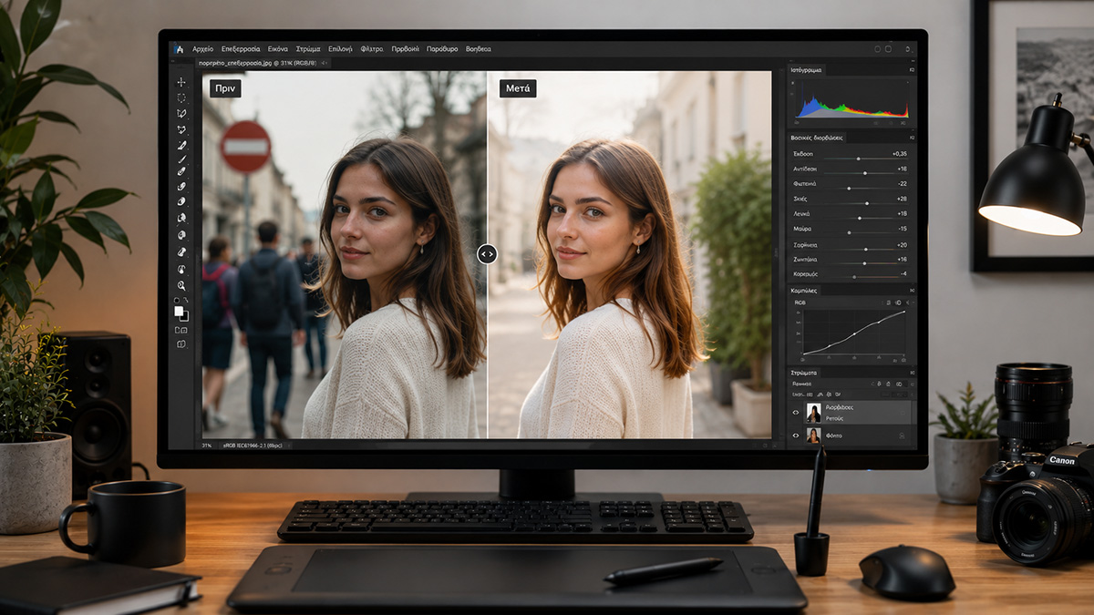 Επεξεργασία φωτογραφίας πριν και μετά με αφαίρεση ανεπιθύμητων στοιχείων